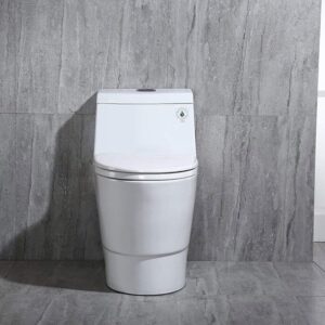 WOODBRIDGE T-0001, Dual Flush Elongated One Piece Toilet with Soft Closing Seat 2 Img