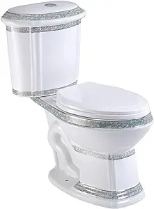 White and Green Porcelain Elongated Two-Piece Dual Flush Toilet Img